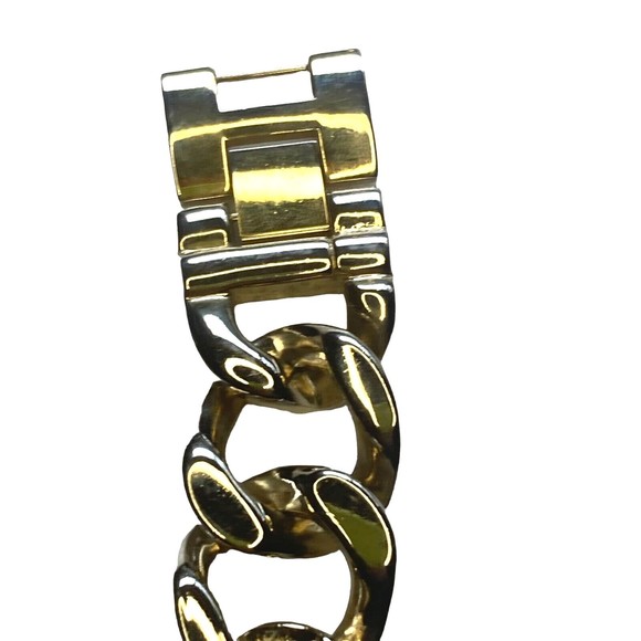 Lemon yellow gold shimmer face watch chunky chain bracelet rhinestones bling - Picture 5 of 12